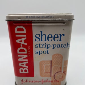Vintage Johnson and Johnson Band Aid Tin Adhesive Bandage Container Bathroom Vintage Decor Metal Tin Medical Home Decor Flower Holder