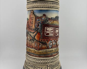 1991 Miller High Life "Horse Drawn Delivery Wagon" Lidded Beer Stein FREE Shipping in USA