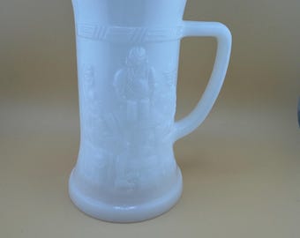 Indiana Federal Milk Glass Tavern Scene Beer Mug Stein Tankard Vintage