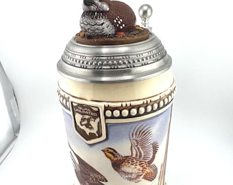 Vintage Quail Unlimited “Hedgerow Bobs” Lidded Beer Stein Limited Edition Carolina Collection West Germany Ceramic Beer Mug Bird Hunter Gift