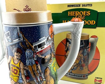 1991 Budweiser Sports Series Basketball Stein Heroes of Hardwood Limited Edition Beer Stein Vintage Anheuser-Busch Collectible