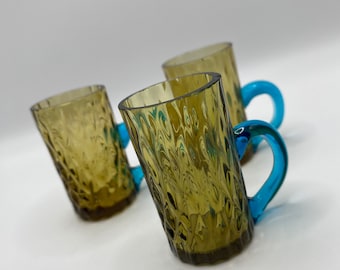 Set of Three (3) Vintage Amber and Blue Shot Glass / Toothpick Holder