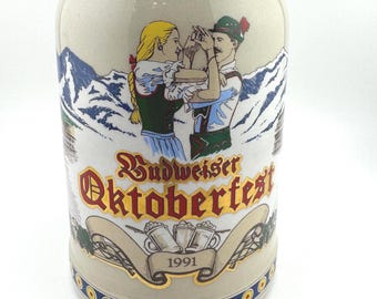 Vintage 1991 Budweiser Oktoberfest Beer Stein Series Bavarian Dance Scene Ceramic Beer Mug German Festival Brewery Barware Gift Decor