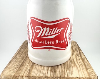 NOS Vintage 1980s Miller High Life Beer Stein Ceramarte Brazil 16 oz Mug Red & White Pint Beer Mug Retro Breweriana Collectible