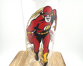 Vintage 1971 The Flash Pepsi Collector Glass DC Super Hero Series Retro Comic Book Character Drinkware 1970s Kitchen Collectible