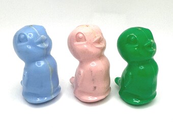 Vintage Plastic Chick Cupcake Toppers Retro Easter Party Picks Pink Blue Green 1950s 1960s Baby Shower Birthday Cake Decoration