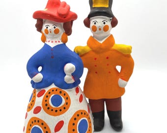 Dymkovo Russian Clay Folk Art Couple Figurine Hand Painted Vintage Russian Ceramic Collectible Traditional Folk Art Home Decor Gift