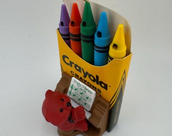 1991 Hallmark Keepsake Christmas Tree Ornament titled "Bright Vibrant Carols" Crayola Crayon Holiday Ornament