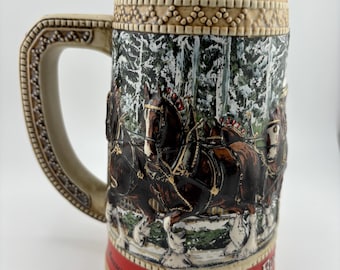Budweiser 1987 Grant's Farm Gates Budweiser Holiday Beer Stein Christmas "C Series" Clydesdale Horses FREE Shipping in USA