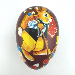 Vintage Echt Erzgebirge Germany Brown Papier Mache Easter Egg Crying Bunny and Chick