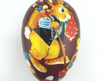 Vintage Echt Erzgebirge Germany Brown Papier Mache Easter Egg Crying Bunny and Chick