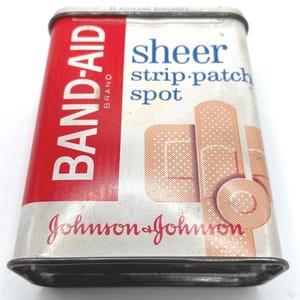Vintage Johnson and Johnson Band Aid Tin Adhesive Bandage Container Bathroom Vintage Decor Metal Tin Medical Home Decor Flower Holder