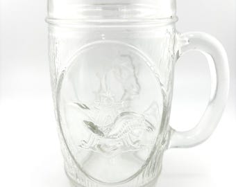 AnheuserBusch Beer Glass Barrel Mug with Logo and Clydesdales 117 Fuller NE Grand Rapids Michigan 16 OZ VINTAGE