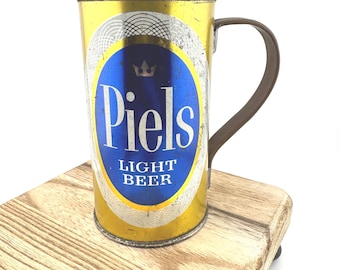 Vintage Piels Light Beer 12oz Metal Flat Top Can Piel Bros Brewing Co Collectible Beer Can with Modified Handle Retro Breweriana Bar Decor