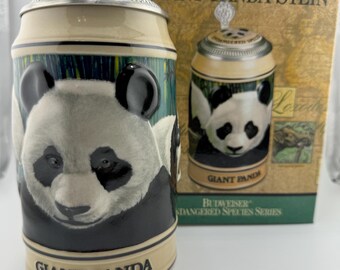 1992 Giant Panda Lidded Beer Stein Endangered Species by Ceramarte Ceramic Wildlife Mug with Pewter Lid Collectible Gift for Animal Lover