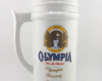 Olympia Brewery Wildlife Stein Ram Design Tumwater WA "It's the Water" Collectible Beer Mug Vintage Barware Gift for Beer Drinker