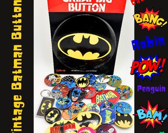 Vintage Batman Button Pin DC Comics Collectible Retro Batman Robin Catwoman Joker Buttons Large Small Superhero Comic Book Memorabilia