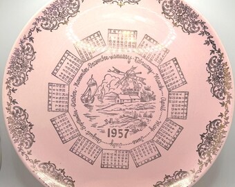 1957 Pink Gold Calendar Plate Taylor Smith Taylor Versatile USA