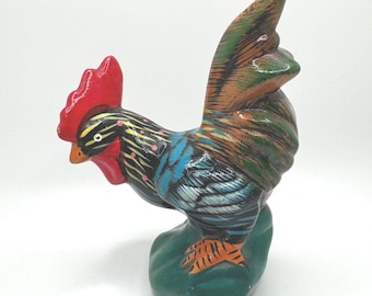 Vintage Ceramic Chicken Colorful Hand Painted Country Kitschy Figure