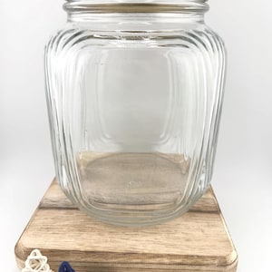 1960s Vintage Owens Illinois Square Glass Jar with Screw Top Clear Pantry Storage Canister Retro Kitchen  Container Skippy Creamy Lid