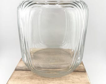 1960s Vintage Owens Illinois Square Glass Jar with Screw Top Clear Pantry Storage Canister Retro Kitchen  Container Skippy Creamy Lid