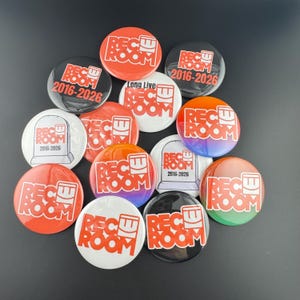 Rec Room Pinback Buttons 2.25" Round Rec Room Pin Gifts Merch Gamer Rec Room Clubs Circuiteers Programmers Magnets Keychains Mirrors