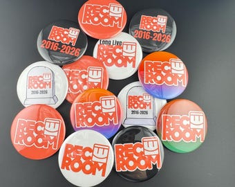 Rec Room Pinback Buttons 2.25" Round Rec Room Pin Gifts Merch Gamer Rec Room Clubs Circuiteers Programmers Magnets Keychains Mirrors