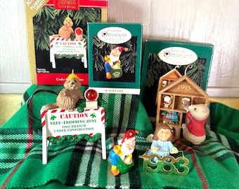 Vintage Hallmark Keepsake Ornaments 1995 Beaver Collectors Club 1992 Under Construction 1996 Rudolph’s Helper 1983 Angel Messenger Banner