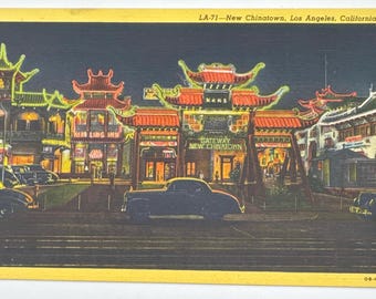 LA-71 New Chinatown, Los Angeles Vintage Linen Postcard