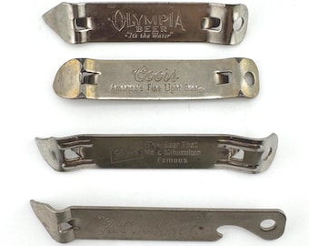 Four 4 Metal Vintage Bottle Openers Olympia Beer Coors, Schlitz and Quick and Easy