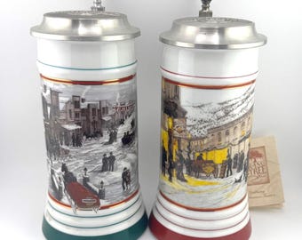 Vintage 1989 1990 Coors Winterfest Beer Stein with Lid Coors Holiday Series Collectible Lidded Beer Mug Christmas Stein Winter Scene