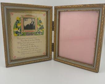 Vintage 1930 Framed "Mother" Poem Art Pub Co Chicago Gold Hinged Frame Floral Print Sentimental Gift for Mom Home Decor