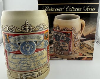 1990 Budweiser Antique Label Beer Stein Ceramarte FREE Shipping in the USA