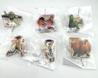 1999 McDonald's Toy Story 2 Employee Promotional Pins  Set of 6 Includes: Buzz Woody, Hamm, Jessie, Rex, and Mr and Mrs. Potato Head