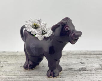 Vintage Cow Creamer Pitcher Dark Purple Ceramic Farmhouse Kitchen Decor Animal Shaped Kitsch Milk Jug Rustic Tableware Gift for Cow Lover