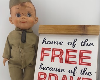 Vintage 1950s Effanbee Mickey Military Doll Molded Plastic Army Soldier Boy Toy Army Uniform Nostalgic Collectible Patriotic Doll Display