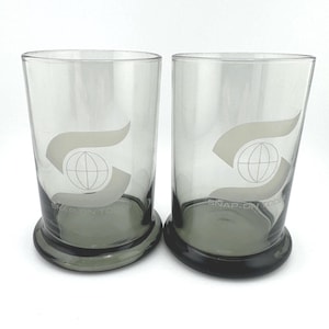 Vintage SnapOn Tools Smoked Glass Tumblers Set of Two 2 45&quot; tall