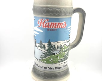1988 Hamm’s Holiday Beer Stein H88 Vintage 7.5" Hamm’s Bear Snow Scene Individually Numbered USA Pabst Brewing Company Christmas Collectible