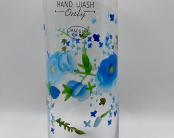 Tabla Home Hand Painted Blue Flowers Glass/ Vase