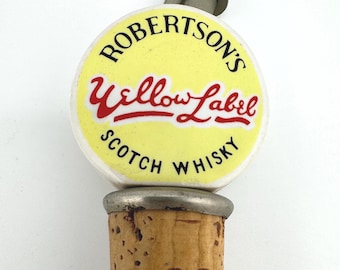 Robertson's Yellow Label Scotch Whisky Ceramic/Metal Bottle Pourer Vintage