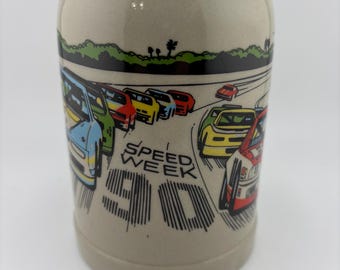 1990 Budweiser Daytona Beach Speed Week Beer Stein West Germany Vintage Racing Collectible Barware NASCAR Daytona 500 Fan Gift