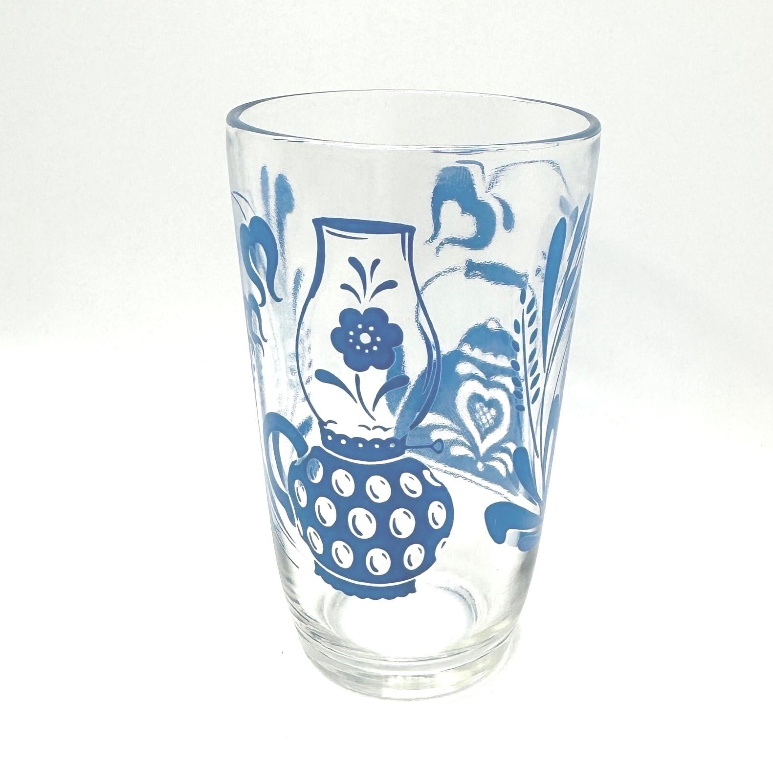 Blue Vintage Juice Glasses with Teapot and Oil Lamp