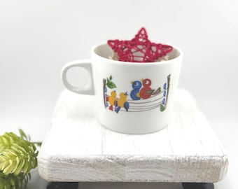 Vintage Hutschenreuther Germany Child Mug Birds on a Wire Cup Rare Novum Wallace China Mid Century Kids Dishware Collectible