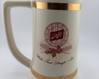 Vintage Schlitz Beer Mug/Stein "World's Finest Draught Beer" 6" tall Gold Ban Red Logo