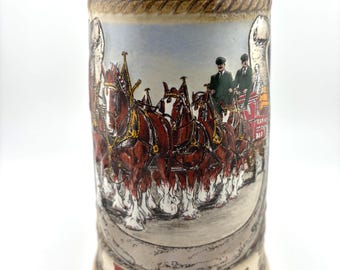 Budweiser 1986 Horseshoe Stein Clydesdale Horses Beer Stein Staffel Stoneware Gerz Germany FREE Shipping in USA