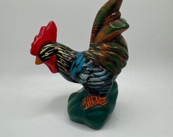 Vintage Ceramic Chicken Colorful Hand Painted Country Kitschy Figure