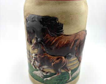 1988 Budweiser Mare & Foal Stein World Famous Clydesdales Beer Mug FREE Shipping in USA