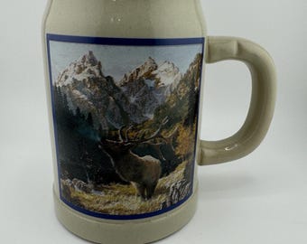 1990 Budweiser Bud Light Wyoming Centennial Beer Stein Limited Edition West Germany Stein Elk Mountain Scene Beer Mug Rustic Bar