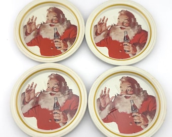 Four 4 Vintage CocaCola Santa Claus Tin Coasters Coke