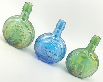 1971 Wheaton Commemorative Glass Presidential Bottles Opalescent Carnival Glass